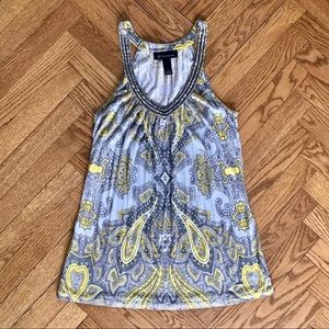 INC International Concepts grey and yellow tank top with silver sequins